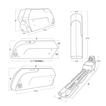 E-Bike Akku, 48 V 10 ah-17ah Lithium Li-Ion Akku mit USB Ladebuchse (unten Entlastung) [Sanyo Samsung Panasonic Zellen], 48V 17Ah Sanyo Cells, 48V 10Ah [Chinese Cell] - 
