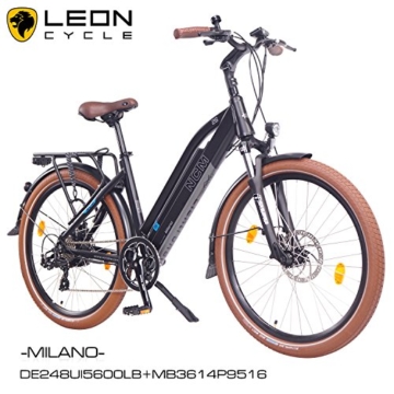 NCM Milano 26 Zoll Elektrofahrrad Herren/Damen Unisex Pedelec,E-Bike,Trekking Rad, 36V 250W 14Ah Lithium-Ionen-Akku mit PANASONIC Zellen, matt schwarz -