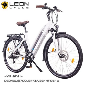 NCM Milano 28" Zoll Elektrofahrrad Herren/Damen Unisex Pedelec,E-Bike,Trekking Rad, 36V 250W 14Ah Lithium-Ionen-Akku mit PANASONIC Zellen, matt weiß -