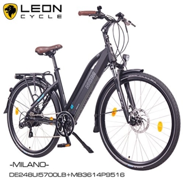 NCM Milano 28" Zoll Elektrofahrrad Herren/Damen Unisex Pedelec,E-Bike,Trekking Rad, 36V 250W 14Ah Lithium-Ionen-Akku mit PANASONIC Zellen, matt schwarz -