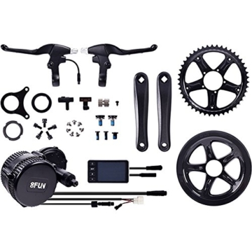 Bafang 8FUN,BBS-01 250 Watt Mittelmotor Umbausatz zum Elektrofahrrad,Pedelec,E-Bike mit 2 Bremshebel,C5 LED Display,Sensor,Zahnrad und Pedalarmen -