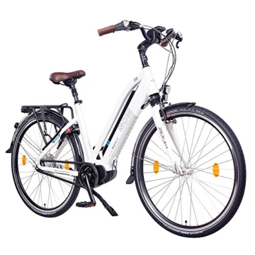 NCM Milano MAX 28" Zoll Elektrofahrrad Herren/Damen Unisex Pedelec,E-Bike,Trekking Rad, 36V 250W Li-Ion Akku mit 14Ah 504Wh PANASONIC Zellen, Bafang MAX Display & Mittelmotor in glänzend weiß -